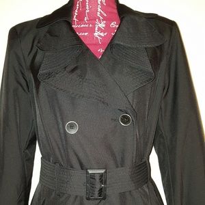 ANNE KLEIN BLACK RUFFLED COLLAR TRENCH COAT